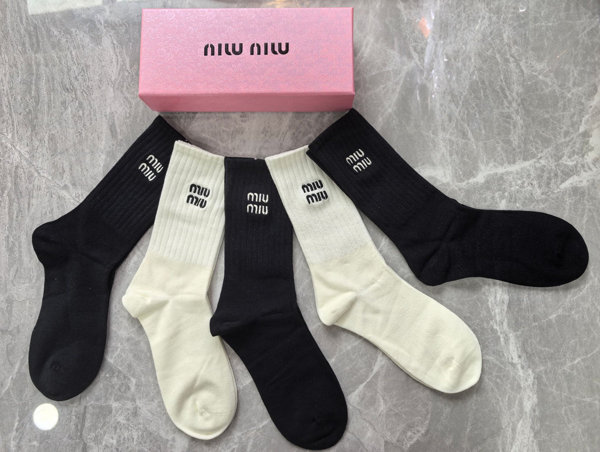 Miu Miu Boxed Black Cream Stacked Wordmarks Crew Socks, image 3