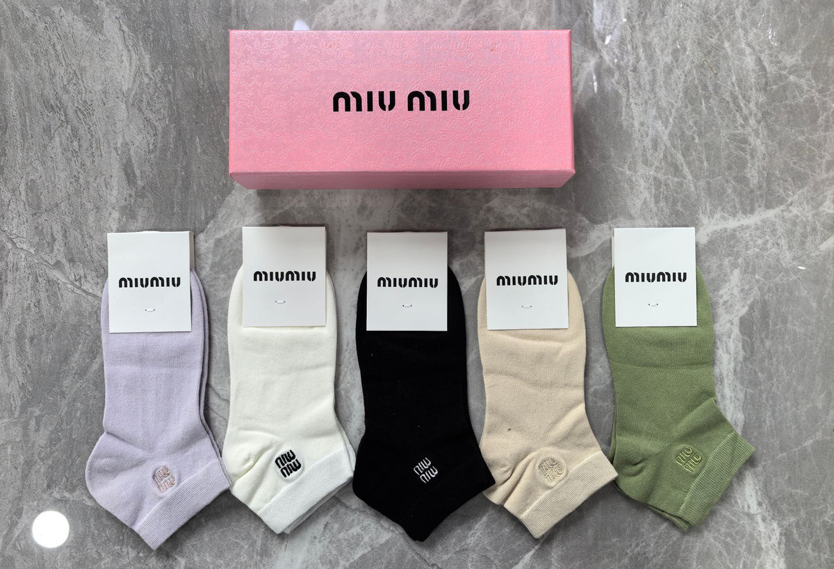 Miu Miu Pastel Lilac Green White Ribbed Ankles Ankle Socks, image 1