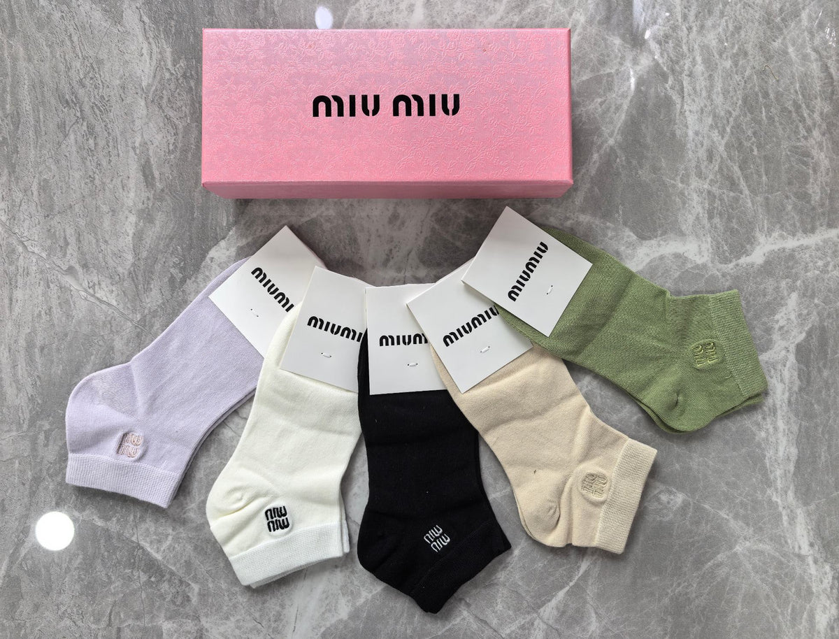 Miu Miu Pastel Lilac Green White Ribbed Ankles Ankle Socks, image 2