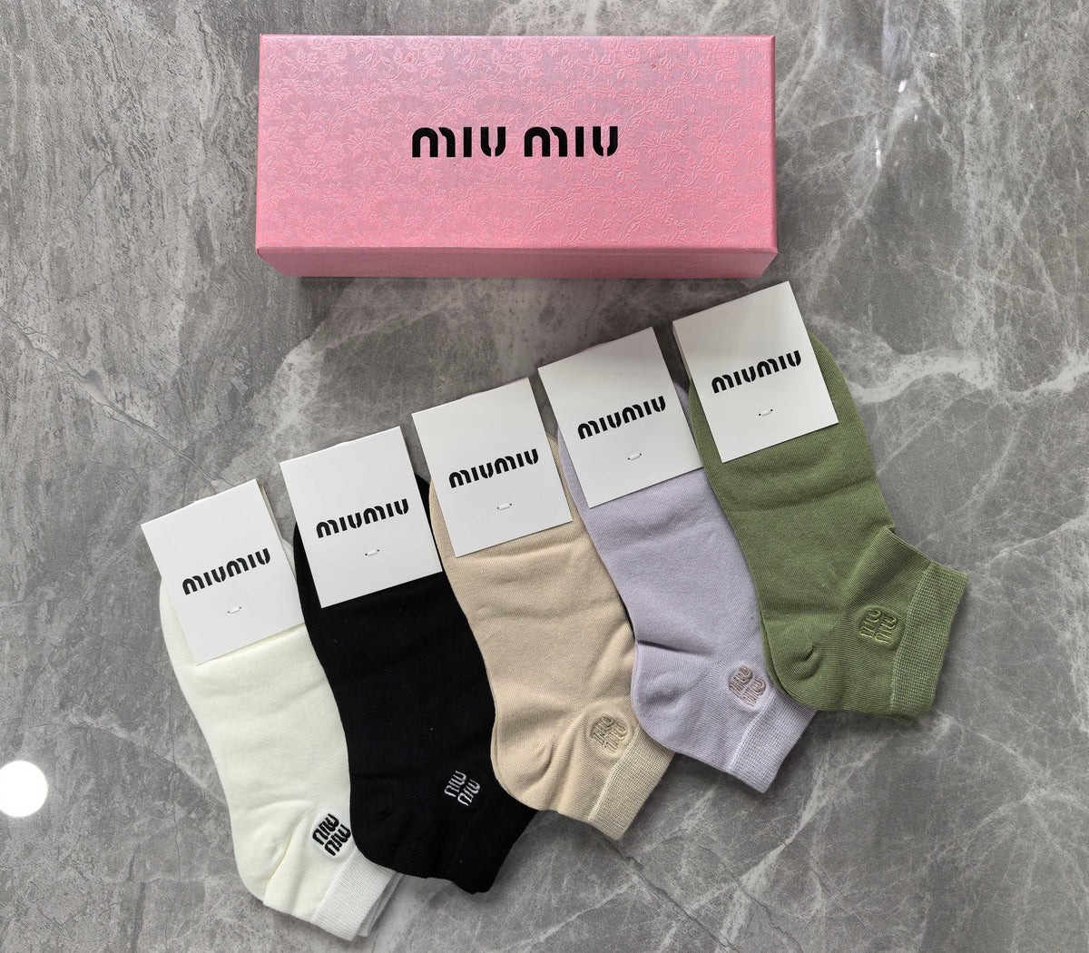 Miu Miu Pastel Lilac Green White Ribbed Ankles Ankle Socks, image 5