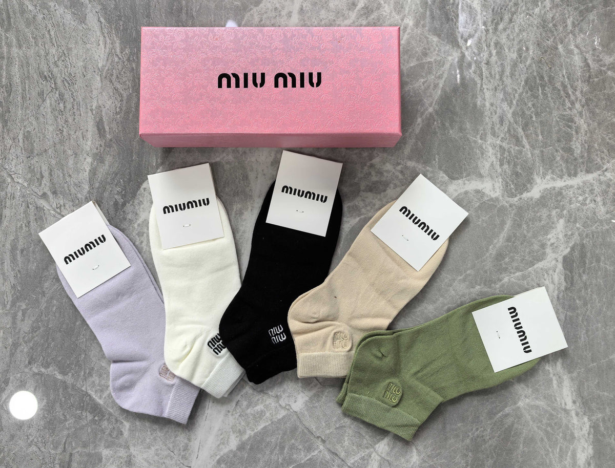 Miu Miu Pastel Lilac Green White Ribbed Ankles Ankle Socks, image 3