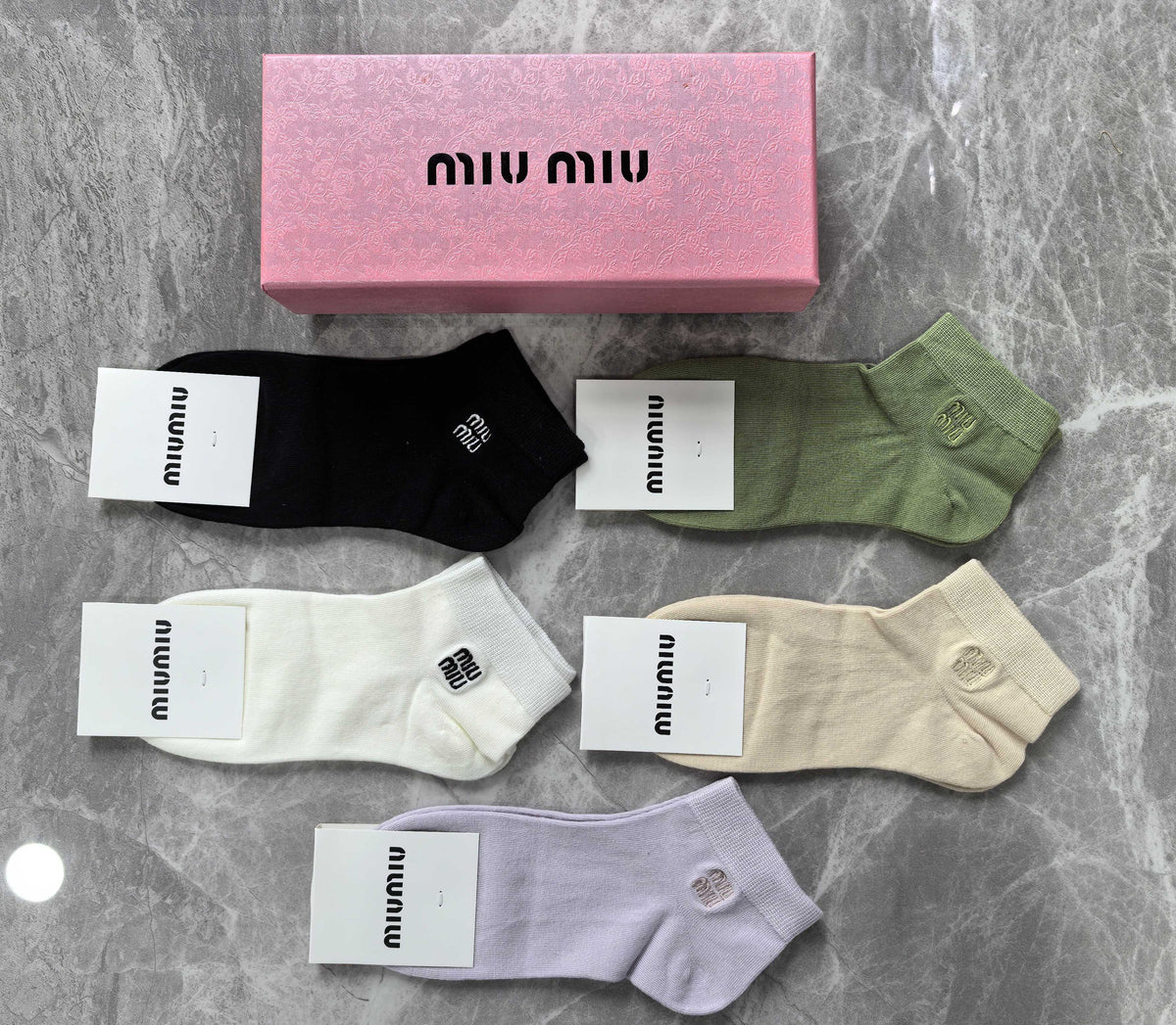 Miu Miu Pastel Lilac Green White Ribbed Ankles Ankle Socks, image 4