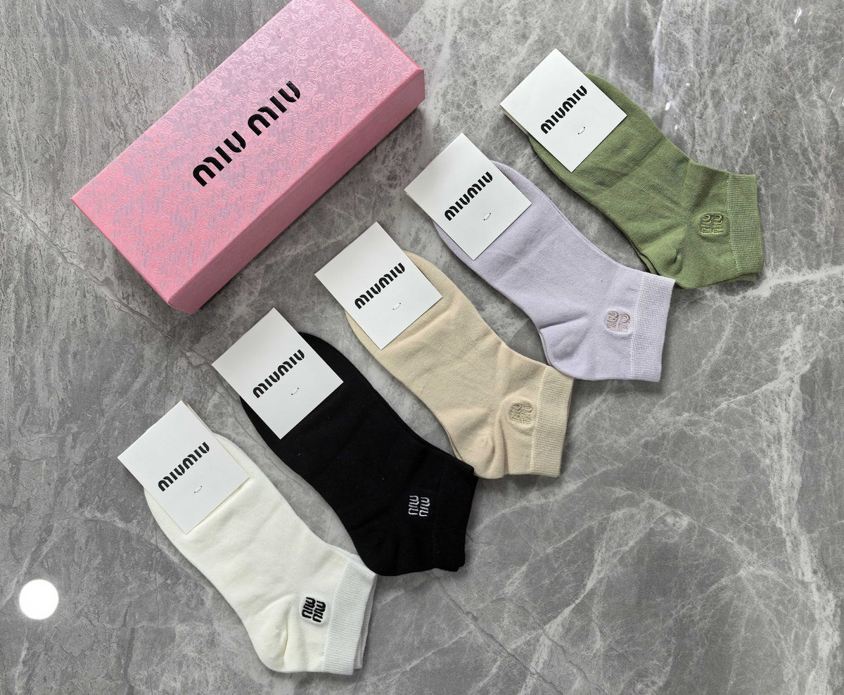 Miu Miu Pastel Lilac Green White Ribbed Ankles Ankle Socks, image 6
