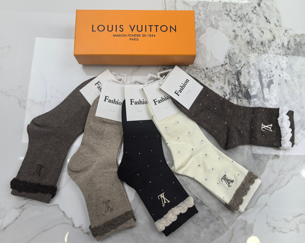 Louis Vuitton Earthy Neutral Frilled Cuff Monograms Crew Socks, image 2