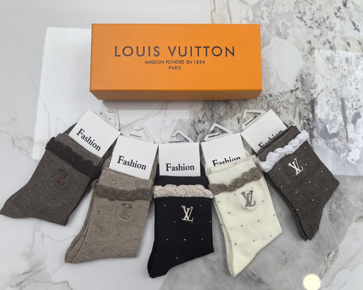 Louis Vuitton Earthy Neutral Frilled Cuff Monograms Crew Socks, image 4