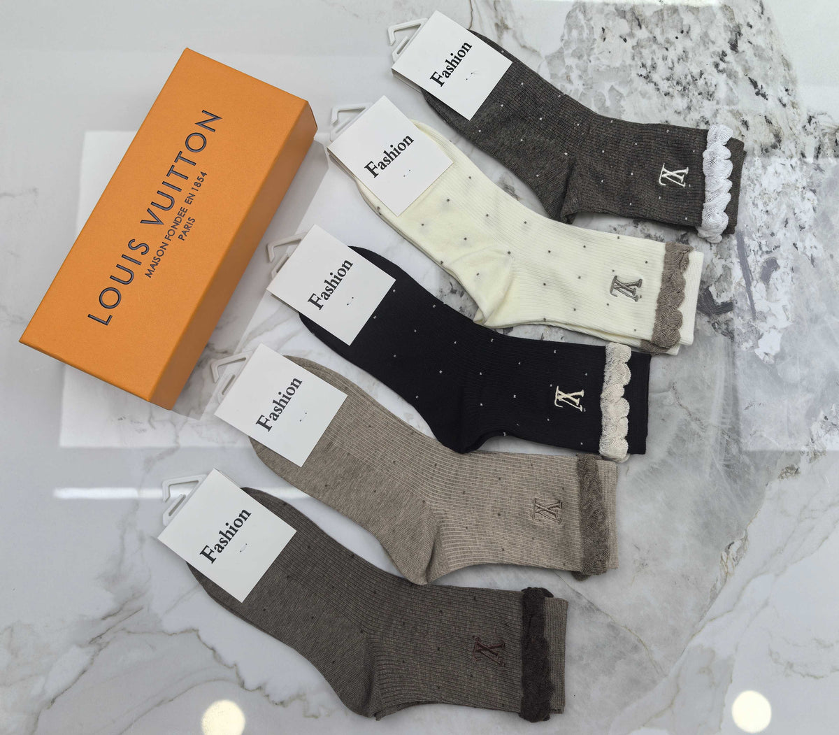 Louis Vuitton Earthy Neutral Frilled Cuff Monograms Crew Socks, image 5