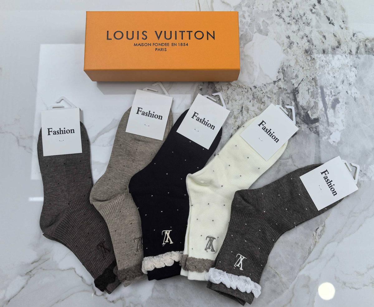 Louis Vuitton Earthy Neutral Frilled Cuff Monograms Crew Socks, image 3