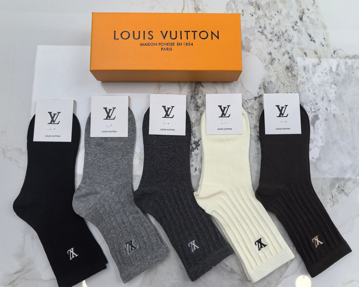 Louis Vuitton Neutral White Ribbed Cuff Monograms Crew Socks, image 1