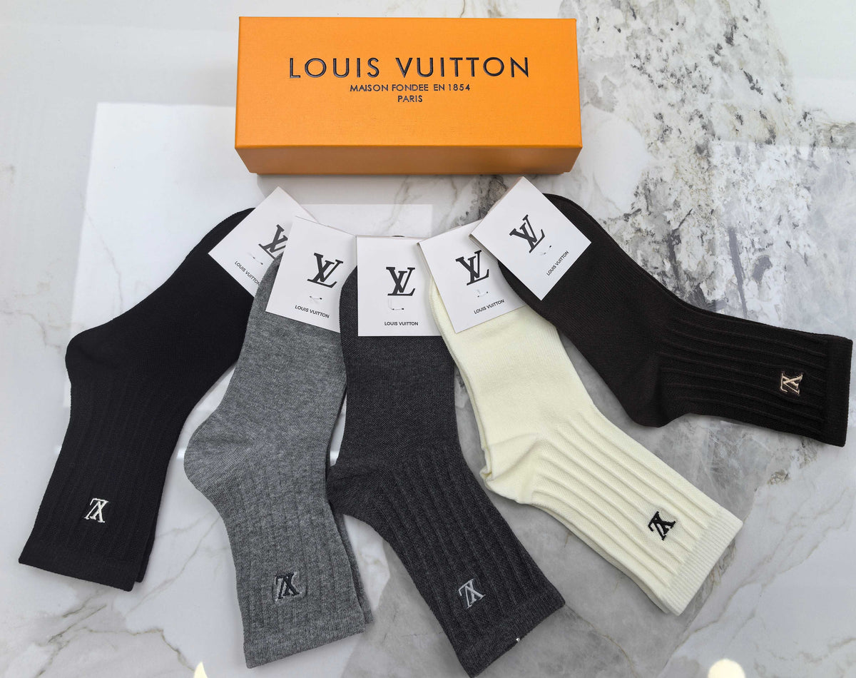 Louis Vuitton Neutral White Ribbed Cuff Monograms Crew Socks, image 2