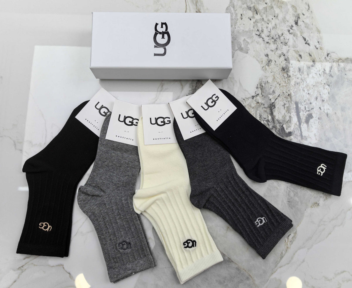 UGG Black Grey Cream Ribbed Leg Small Motif Crew Socks, image 2