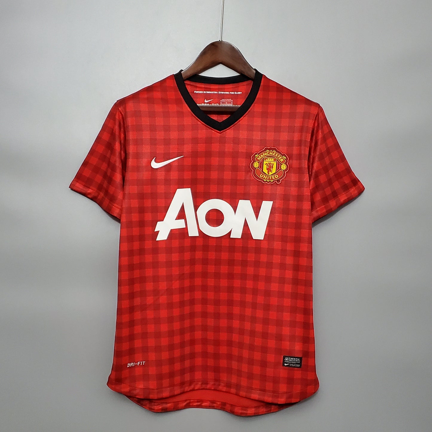 Manchester United 2012-13 Home Jersey – Red Nike AON Checkerboard Retro Football Shirt | Sir Alex Ferguson Last Season
