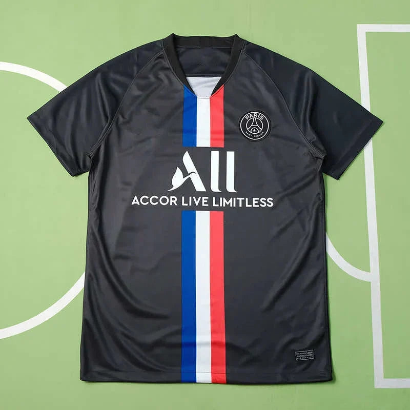 PSG 2019/20 Fourth Jersey – Black Tricolor Stripe Accor Fan Version