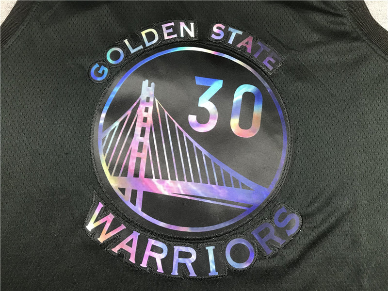 Stephen Curry #30 Golden State Warriors Nike Black Holographic Rainbow Iridescent Bay Bridge Badge Select Series Fast Break Replica Jersey