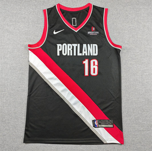 Men's Portland Trail Blazers Yang Hansen #16 Black Swingman Player Jersey - Icon Edition