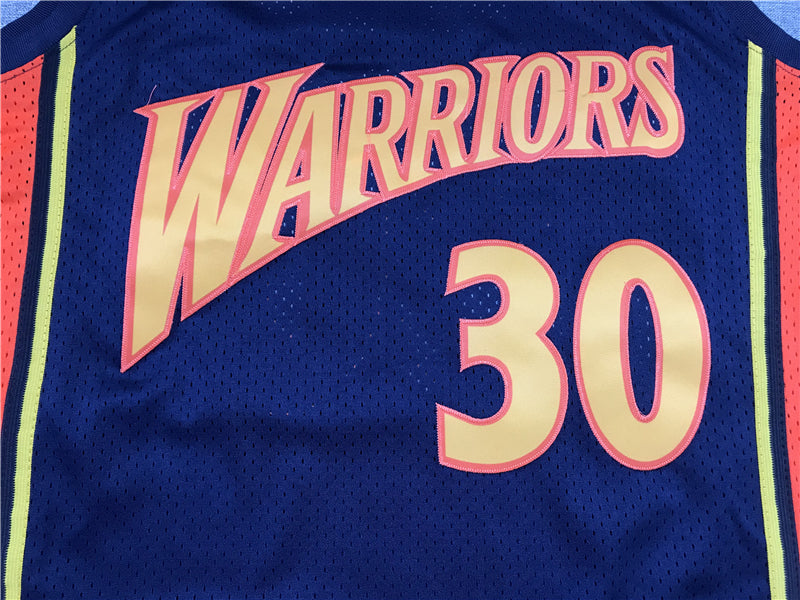 Stephen Curry #30 Golden State Warriors Mitchell & Ness 2009-10 Navy Blue Orange Side Panel Hardwood Classics Rookie Season Away Swingman Jersey