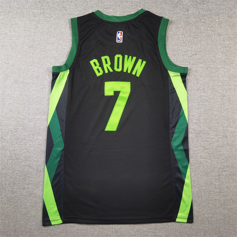 Jaylen Brown #7 Boston Celtics 2024/25 City Edition Swingman Jersey – Black & Volt NBA Fan Gear