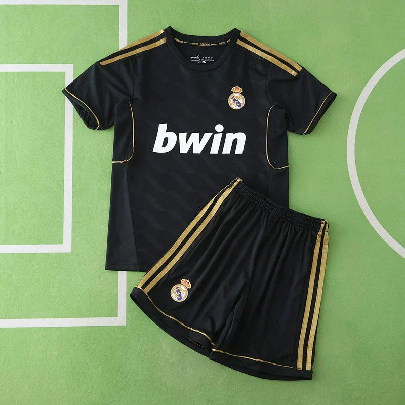 Real Madrid 2011/12 Away Retro Kids Kit – Black Gold Adidas Bwin Children's Jersey & Shorts Set