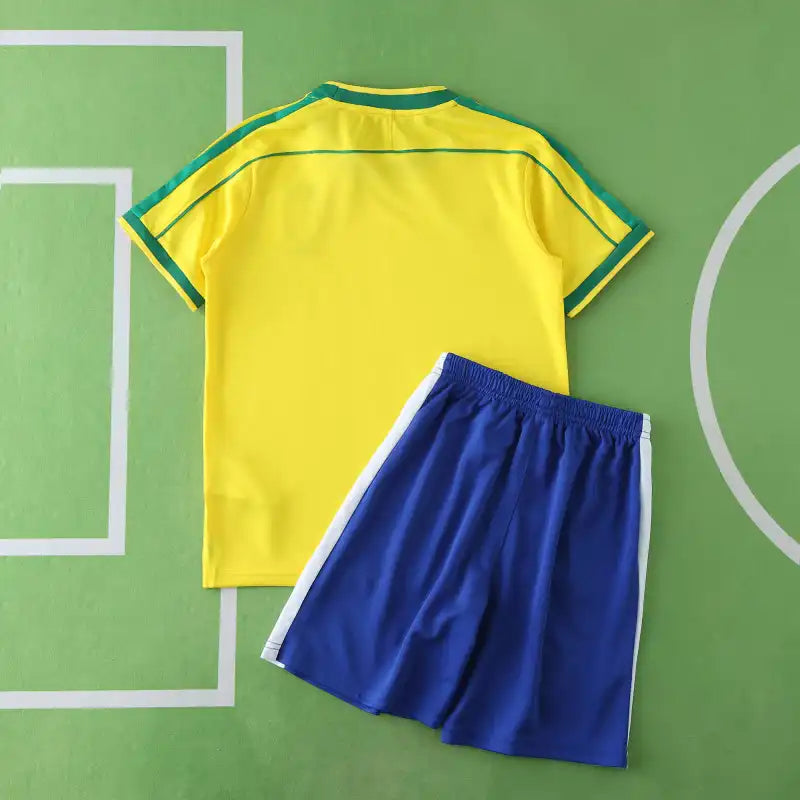 Brazil Home Retro Kids Kit 1998 – Classic Yellow & Green Children's Football Jersey