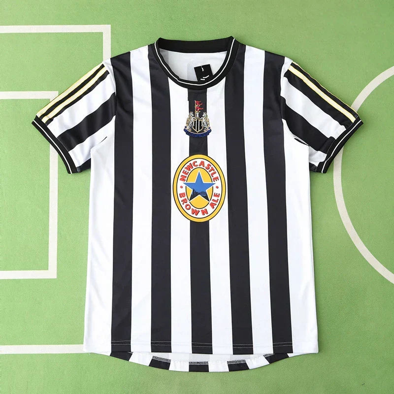 Newcastle United 1997-99 Home Retro Jersey – Black & White Stripe Brown Ale Fan Version