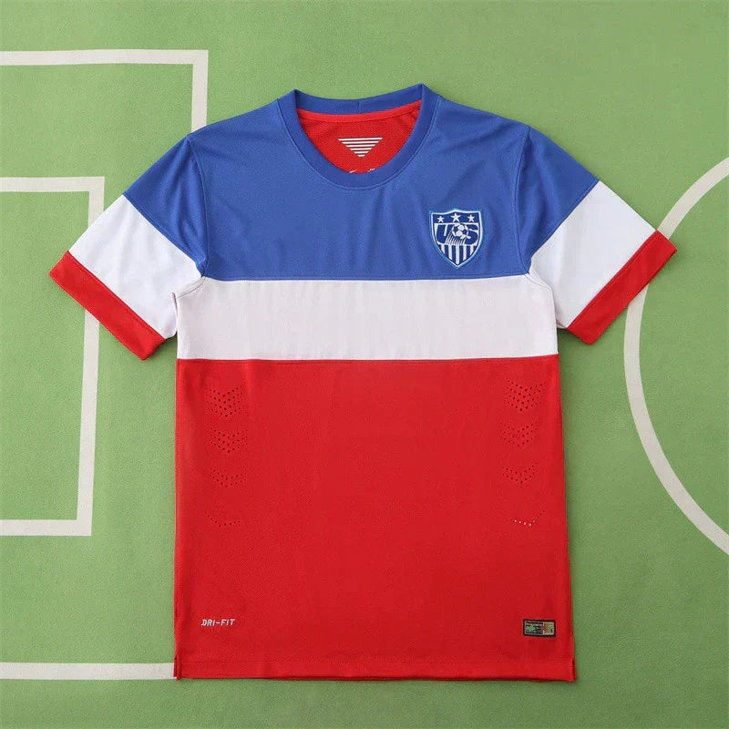 USA National Team Away Retro Fan Version 2014 World Cup – Blue White Red Tri-Color Stripe USMNT Jersey