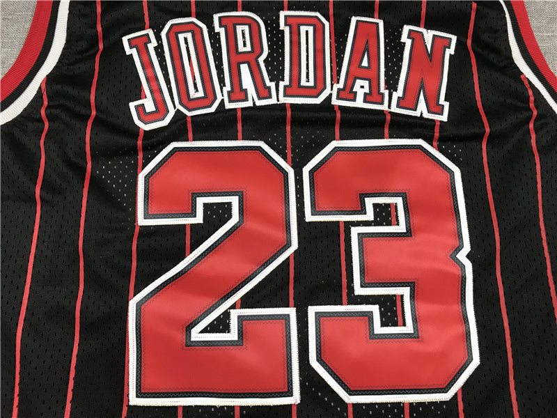 Michael Jordan #23 Chicago Bulls Mitchell & Ness Black Red Pinstripe 1996-97 Hardwood Classics Swingman Jersey