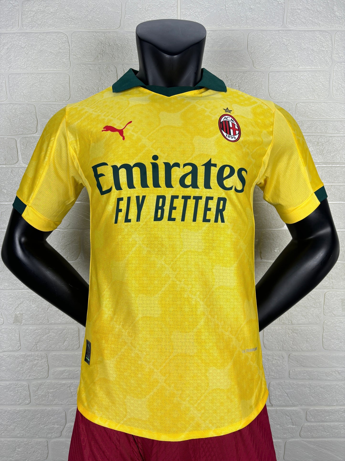 2025/26 AC Milan Third Away Player Version Jersey -  Yellow Dark Green - Emirates - AC Milan Shadow Pattern