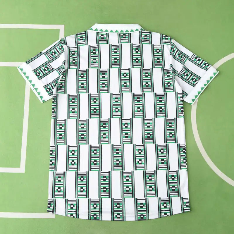 Nigeria National Team 1994 Away Retro Jersey – White Geometric Aso-oke Print Fan Version