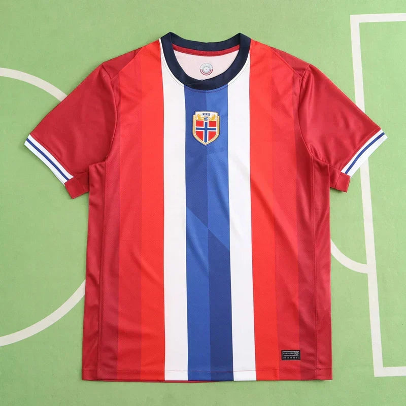 Norway National Team 2024 Home Jersey – Red Blue White Flag Stripe Haaland Fan Version