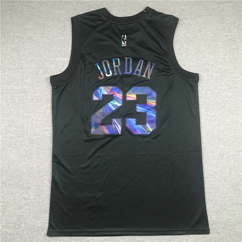 Michael Jordan #23 Chicago Bulls Nike All-Black Stealth Iridescent Logo Swingman Jersey