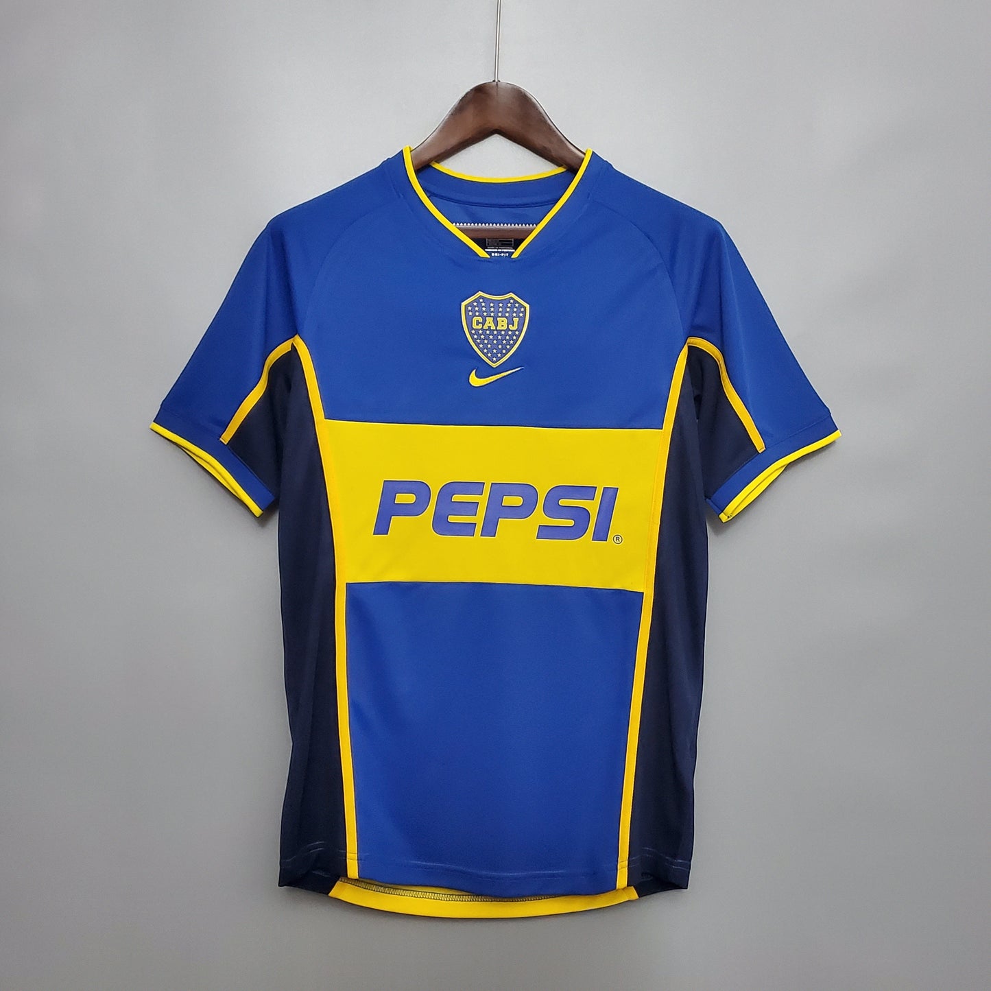 Boca Juniors 2002-03 Home Retro Jersey – Nike Blue Yellow Pepsi Riquelme Palermo Intercontinental Cup Football Shirt