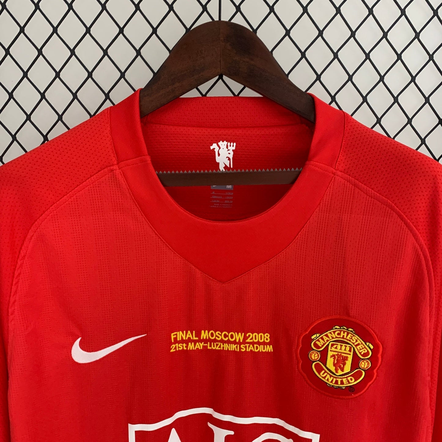 Manchester United 2008 UEFA Champions League Final Long Sleeve Home Retro Jersey – Nike Red AIG Moscow Luzhniki Ronaldo Rooney
