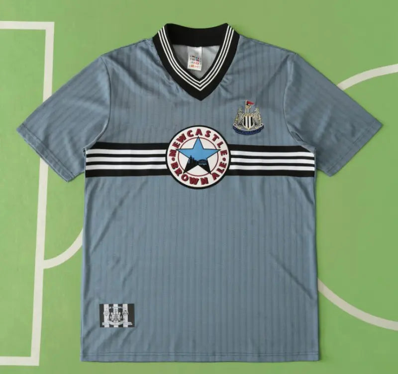 Newcastle United 1995/96 Away Retro Jersey – Grey Blue Brown Ale Fan Version