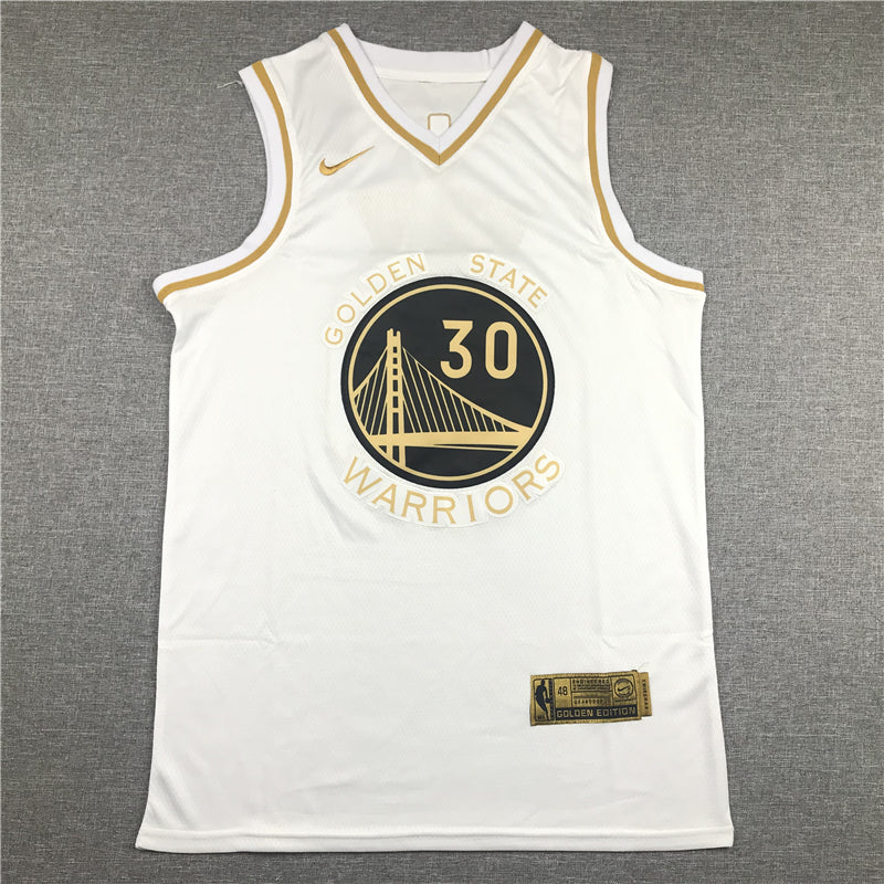 Stephen Curry #30 Golden State Warriors Nike White Golden Edition Black Bay Bridge Badge Limited Swingman Jersey