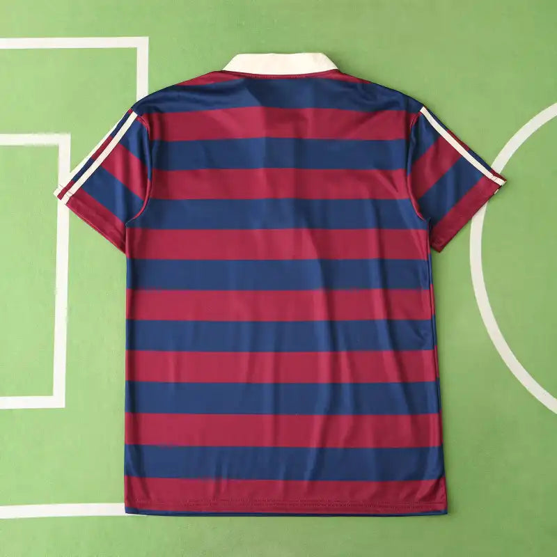 Newcastle United 1995-97 Away Retro Jersey – Blue & Red Stripe Brown Ale Fan Version