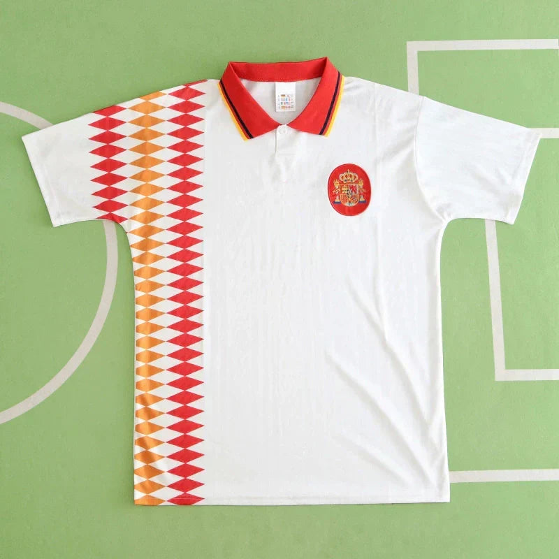 Spain National Team 1994 Away Retro Fan Jersey – White Diamond Pattern | World Cup Classic Kit