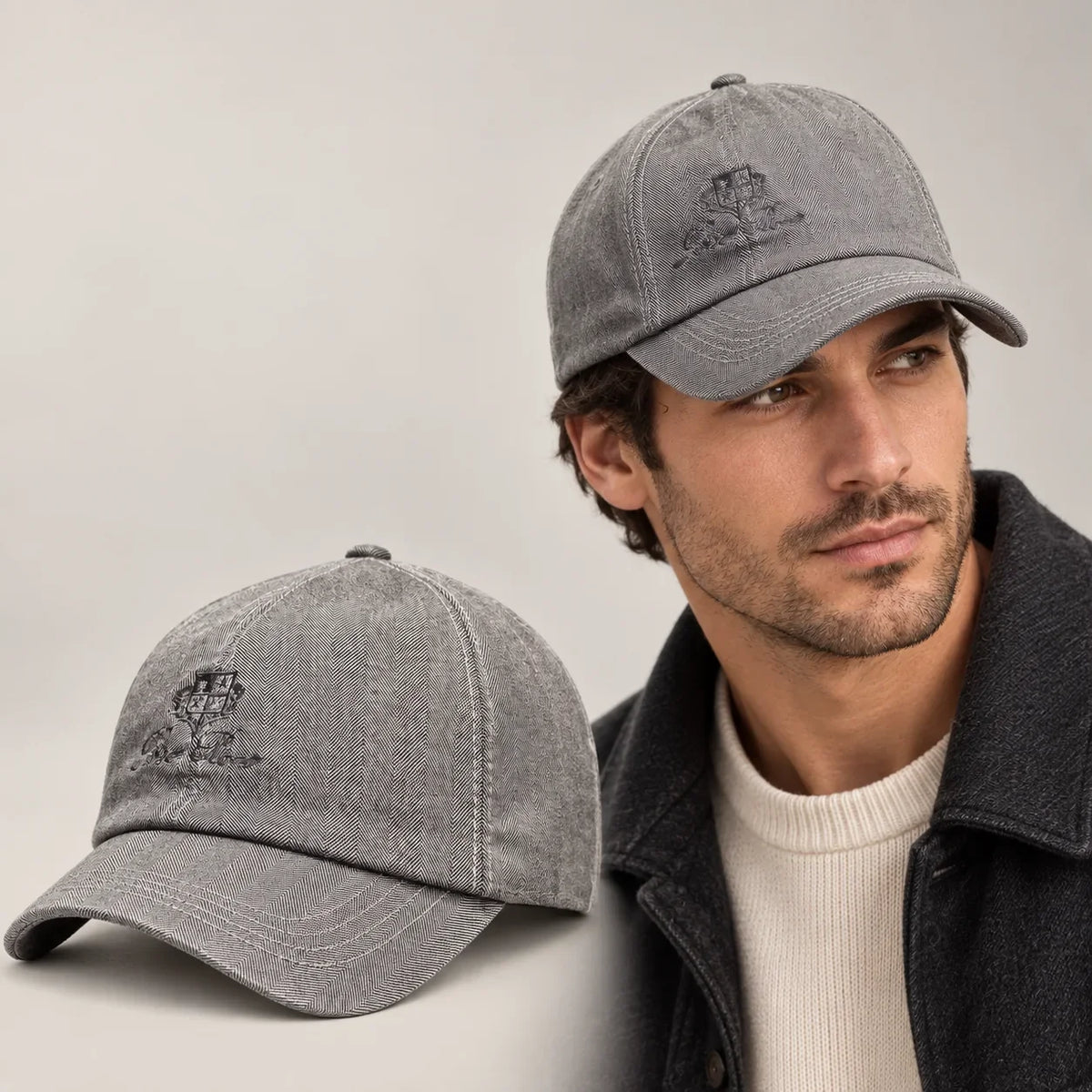 Baseball Cap worn by an adult model, with matching hat close-up