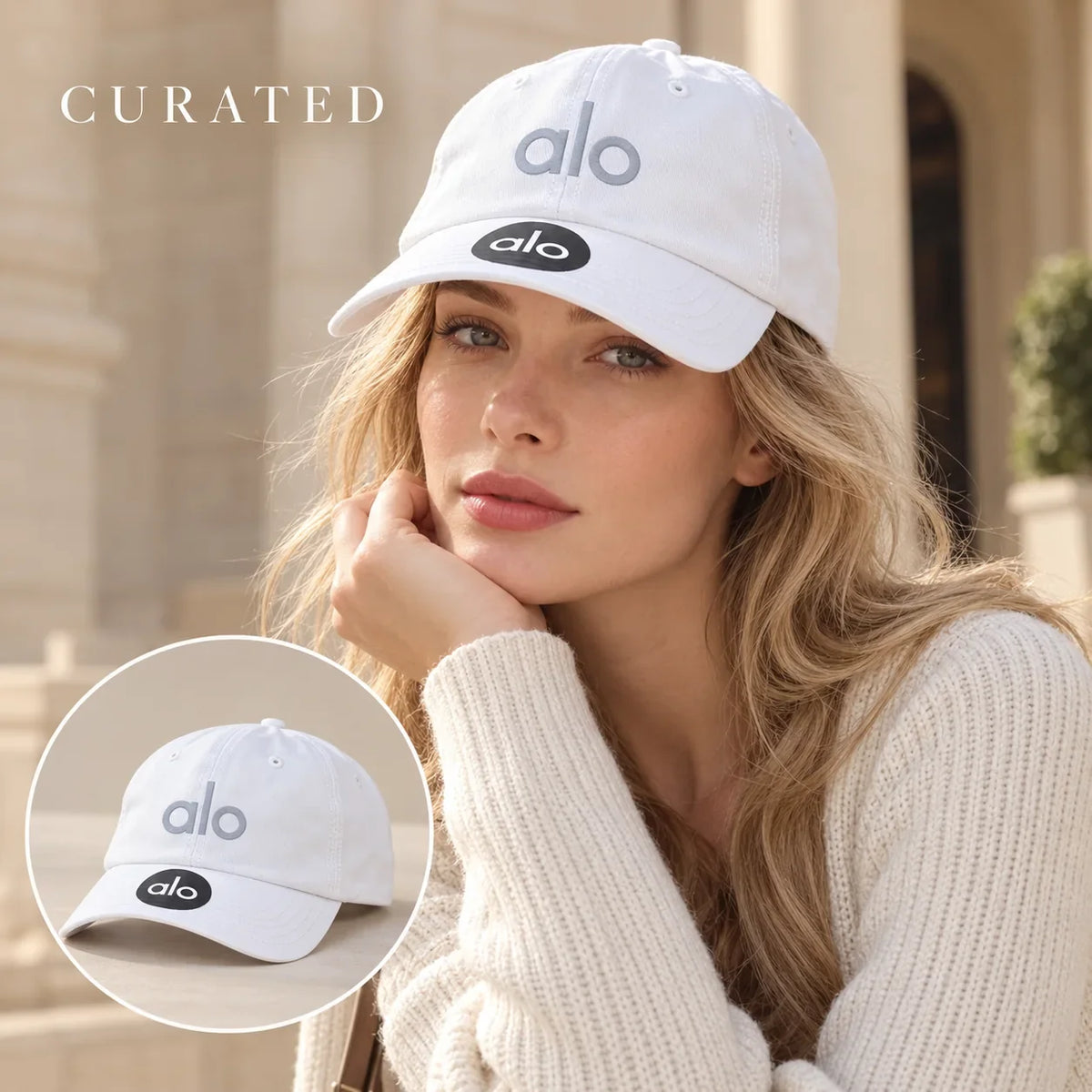 Independent Baseball Cap worn by a Western model with product detail inset