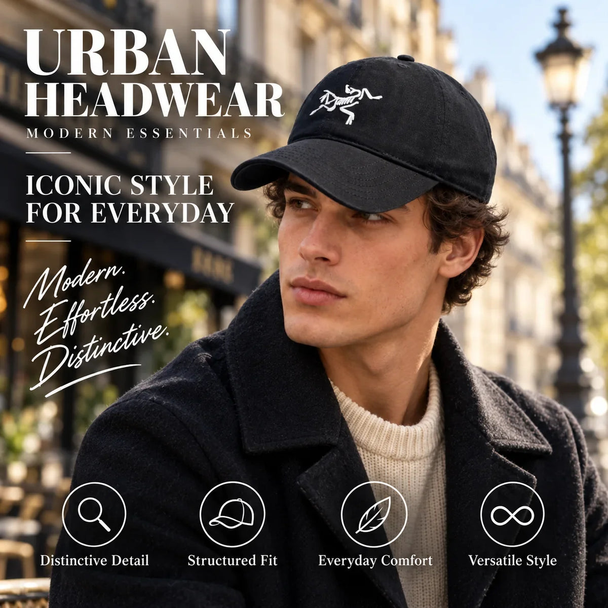 Baseball Cap worn by fashion model in a European street-style setting