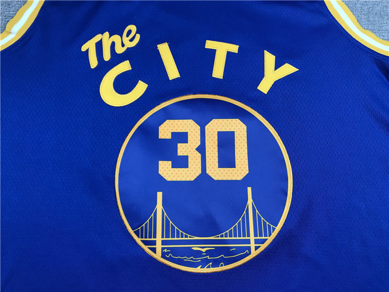 Stephen Curry #30 Golden State Warriors Royal Blue 2020-21 "The City" San Francisco Gold Bay Bridge Badge Classic Edition Swingman Jersey