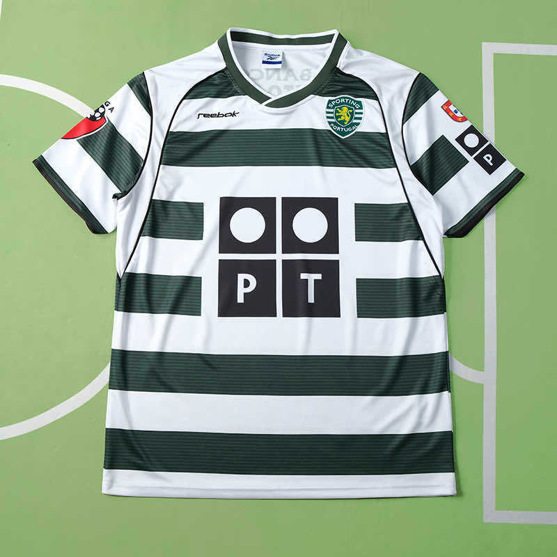 Sporting CP 2001/03 Home Retro Fan Jersey – Green & White Hoops | Banco Espirito Santo | C. Ronaldo Era