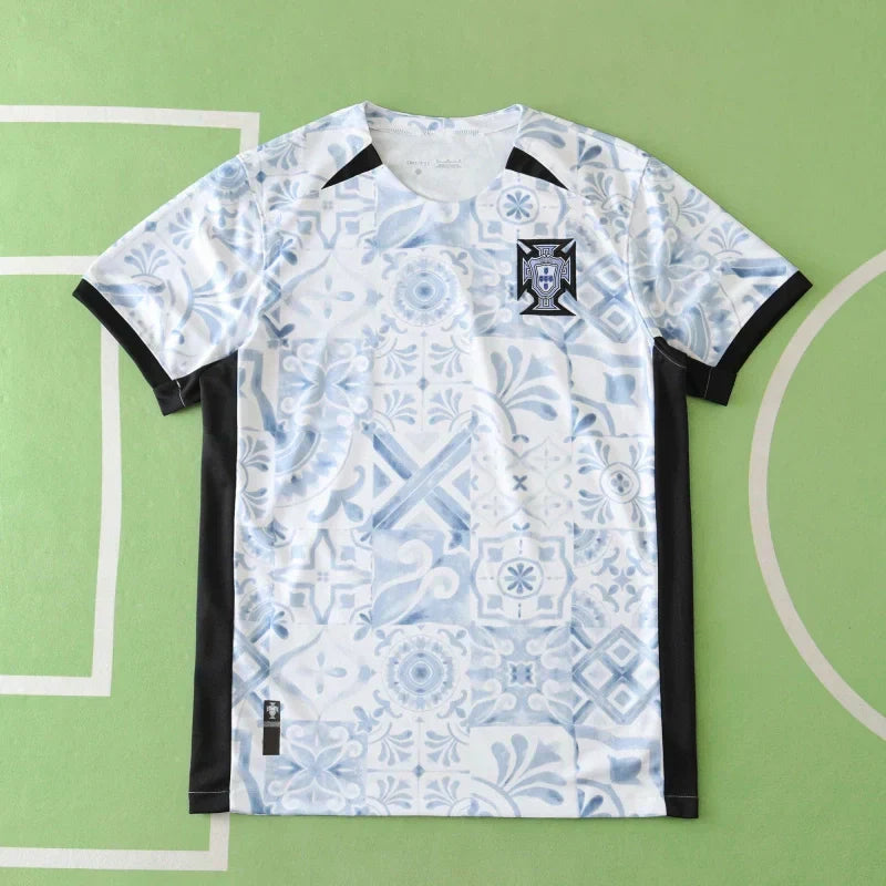 Portugal National Team Training Fan Version 2024/25 – White Azulejo Tile Print Football Shirt | FPF Crest