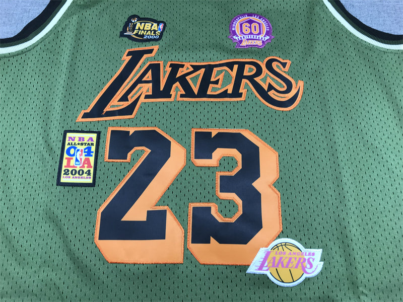 LeBron James #23 Los Angeles Lakers Army Green 2018-19 Mitchell & Ness Hardwood Classics Military Multi-Patch Swingman Jersey
