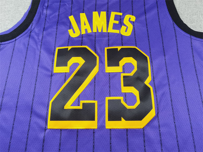 LeBron James #23 Los Angeles Lakers Purple 2021-22 City Edition Pinstripe Swingman Jersey