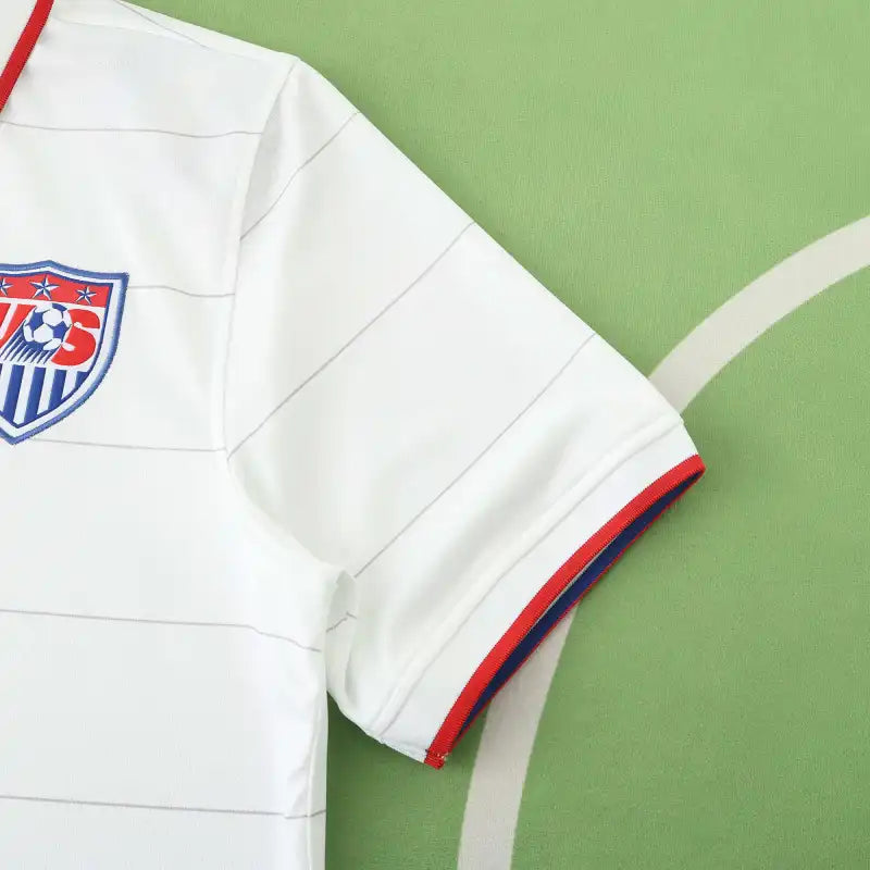 USA National Team Home Retro Fan Version 2014 World Cup – White Polo Collar Tonal Stripe USMNT Jersey