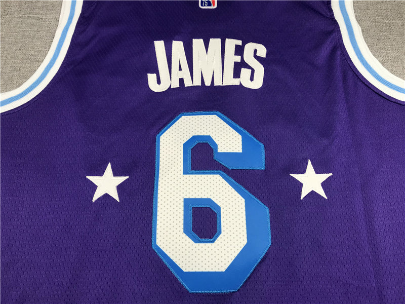 LeBron James #6 Los Angeles Lakers Purple 2021-22 City Edition "The Lakers Dynasty" Twin Stars Swingman Jersey