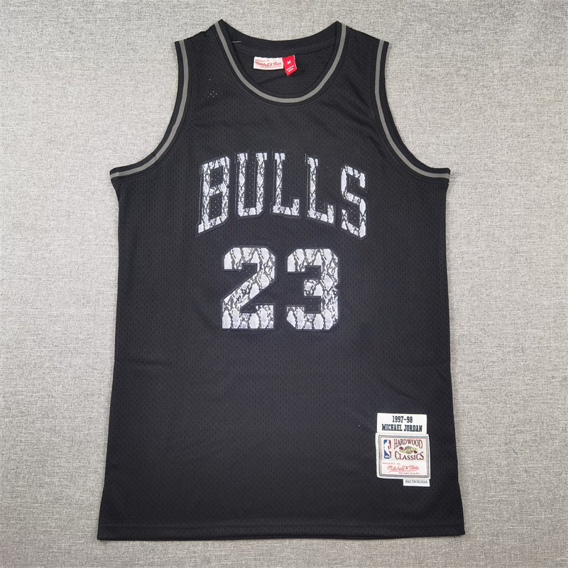Michael Jordan #23 Chicago Bulls Mitchell & Ness Black Snakeskin Texture 1997-98 Hardwood Classics Authentic Jersey
