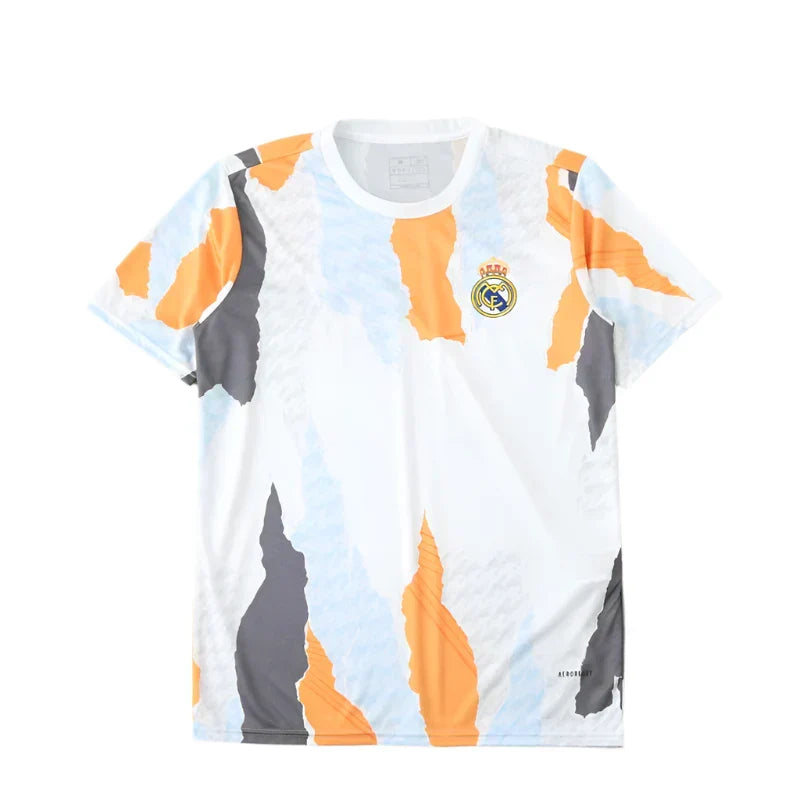 Real Madrid CF Training Jersey 2024/25 – Fan Version | White Abstract Print Pre-Match Top