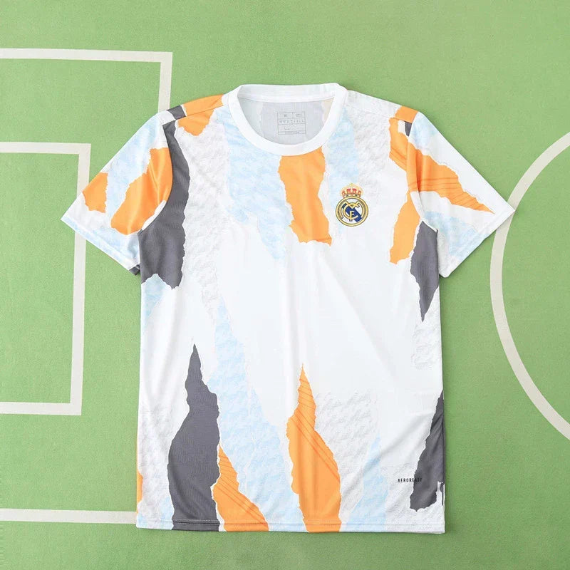 Real Madrid CF Training Jersey 2024/25 – Fan Version | White Abstract Print Pre-Match Top