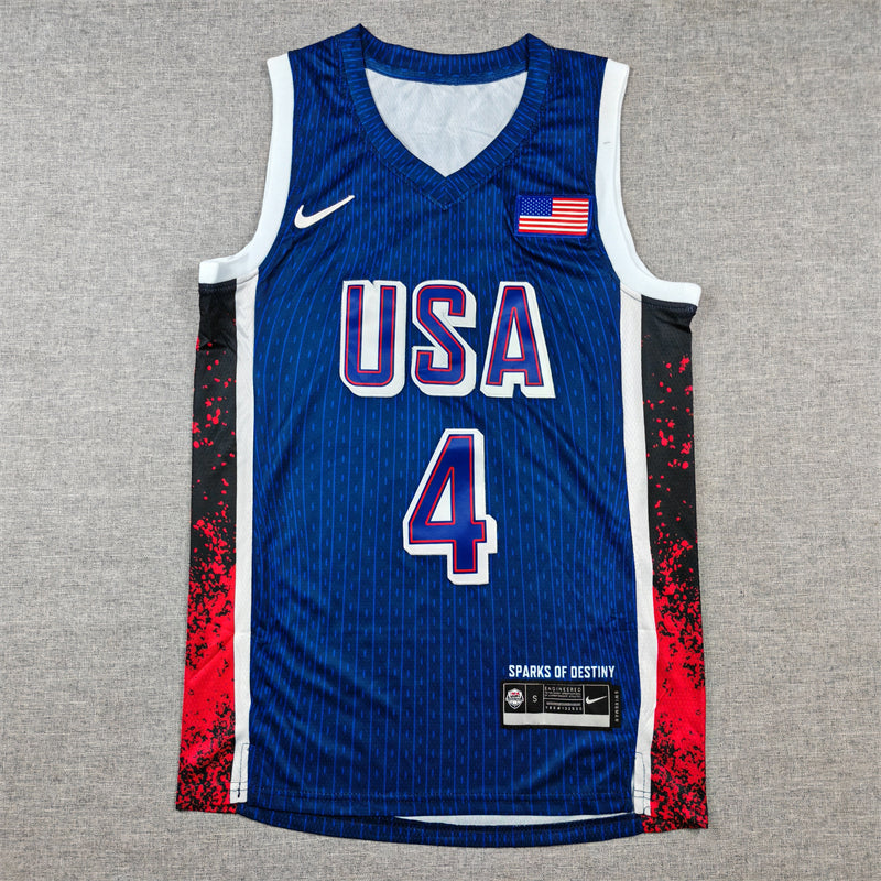 Stephen Curry #4 2024 Paris Olympics USA Basketball Dream Team Navy Blue Pinstripe "Sparks of Destiny" Away Authentic Player Jersey