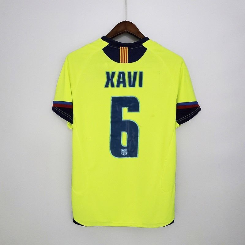 Barcelona 2005-06 Away Retro Jersey – Nike Fluorescent Yellow Navy Blue Ronaldinho Messi Eto'o Xavi Iniesta Puyol Champions League Winner Fan Version Football Shirt